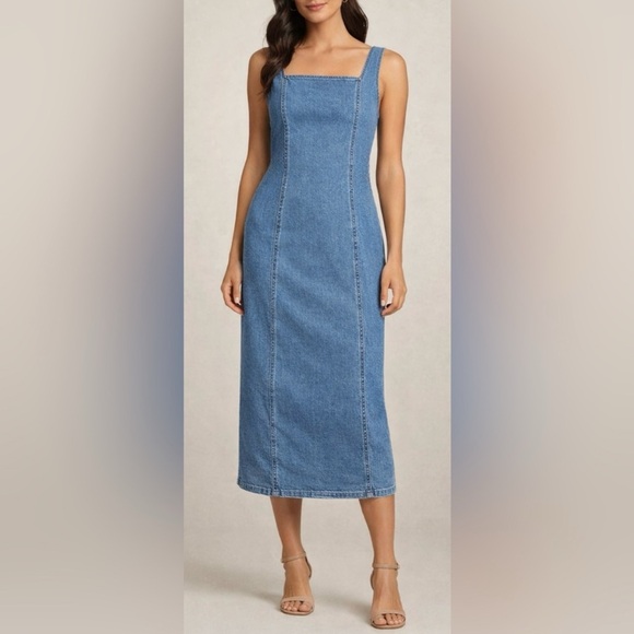 Habitual Dresses & Skirts - HABITUAL Denim Midi Dress Medium Light Wash Square Neck